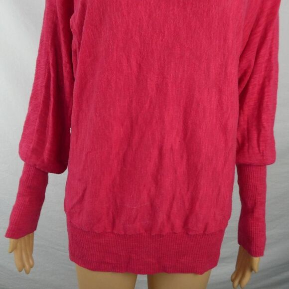 Athleta Linen Cotton Blend Wide Neck Pullover Sweater Pink Ribbed Contrast XS - Picture 3 of 10